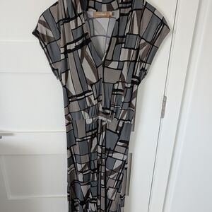 Coldwater Creek Abstract Black and Gray Midi Dress